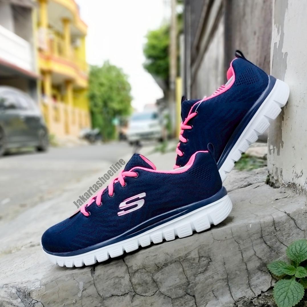 Skechers Memory Foam Women Navy/Hot Pink (100% Original)