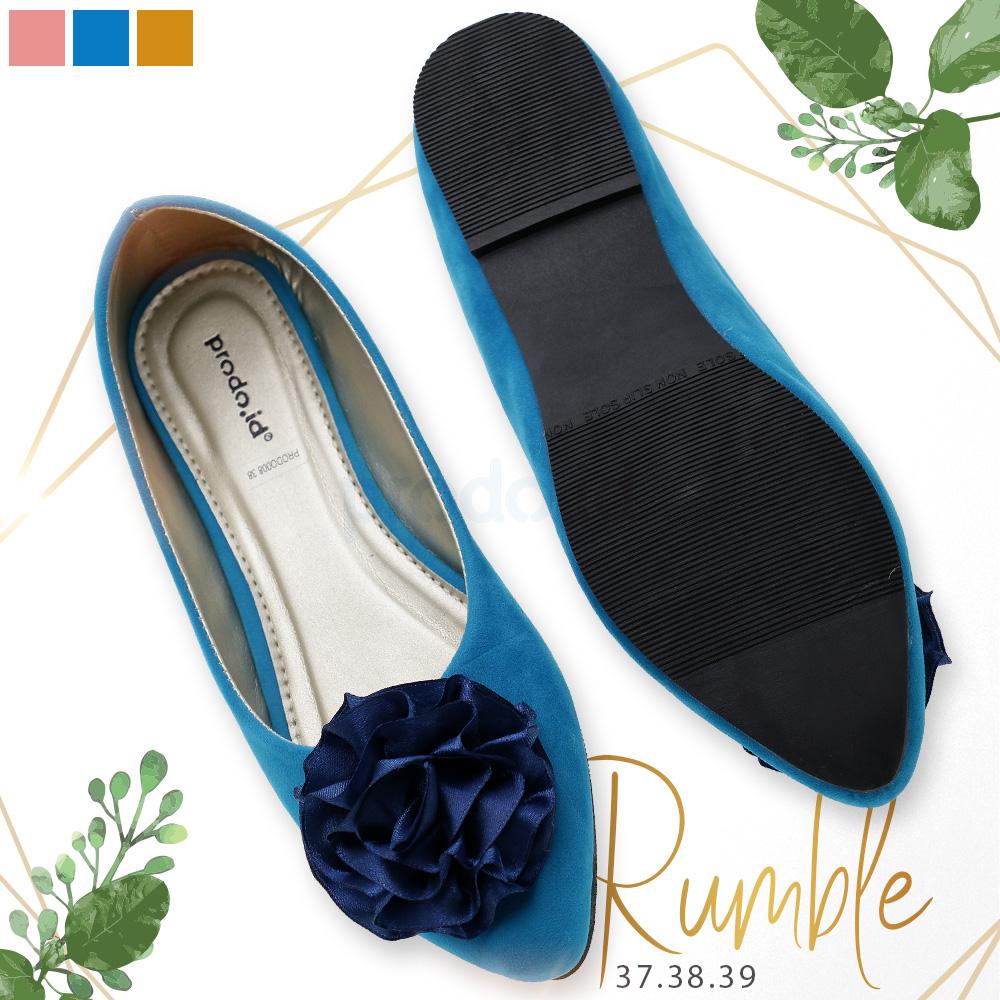 Flat shoes wanita promo hari raya point toe RUMBLE warna BIRU awet tahan lama