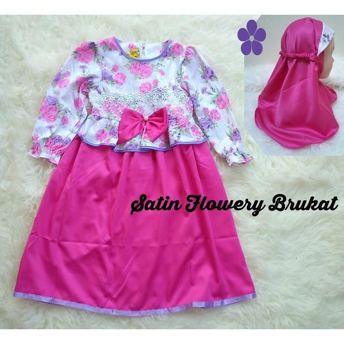 GAMIS BAJU MUSLIM ANAK SATIN SHABBY BRUKAT 1-6 TAHUN / baju gamis terbaru anak perempuan