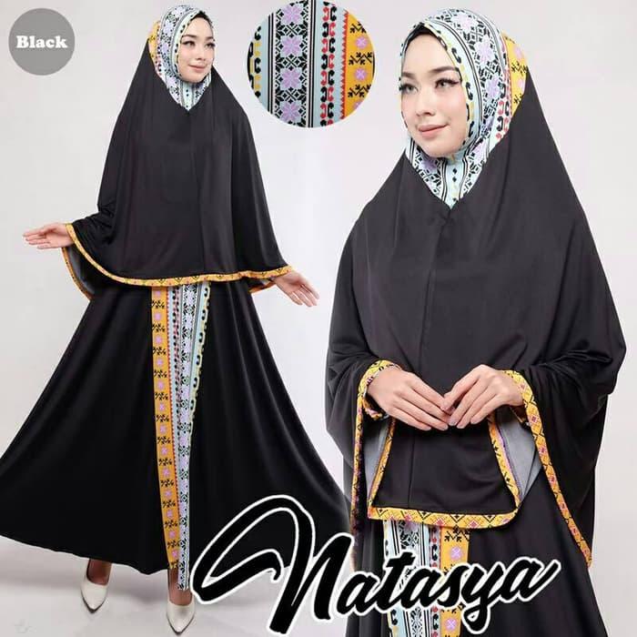 BAJU BUSANA MUSLIM GAMIS NATASHA SYARI BLACK PLUS HIJAB TANPA PED.