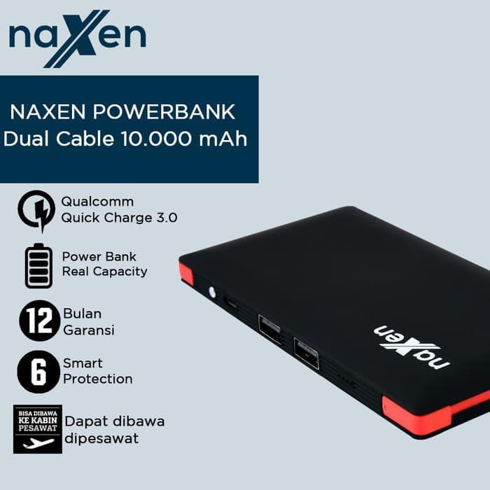 Naxen Powerbank Slim 10000 mAh Quick Charge with Kabel Iphone & Micro - Hitam