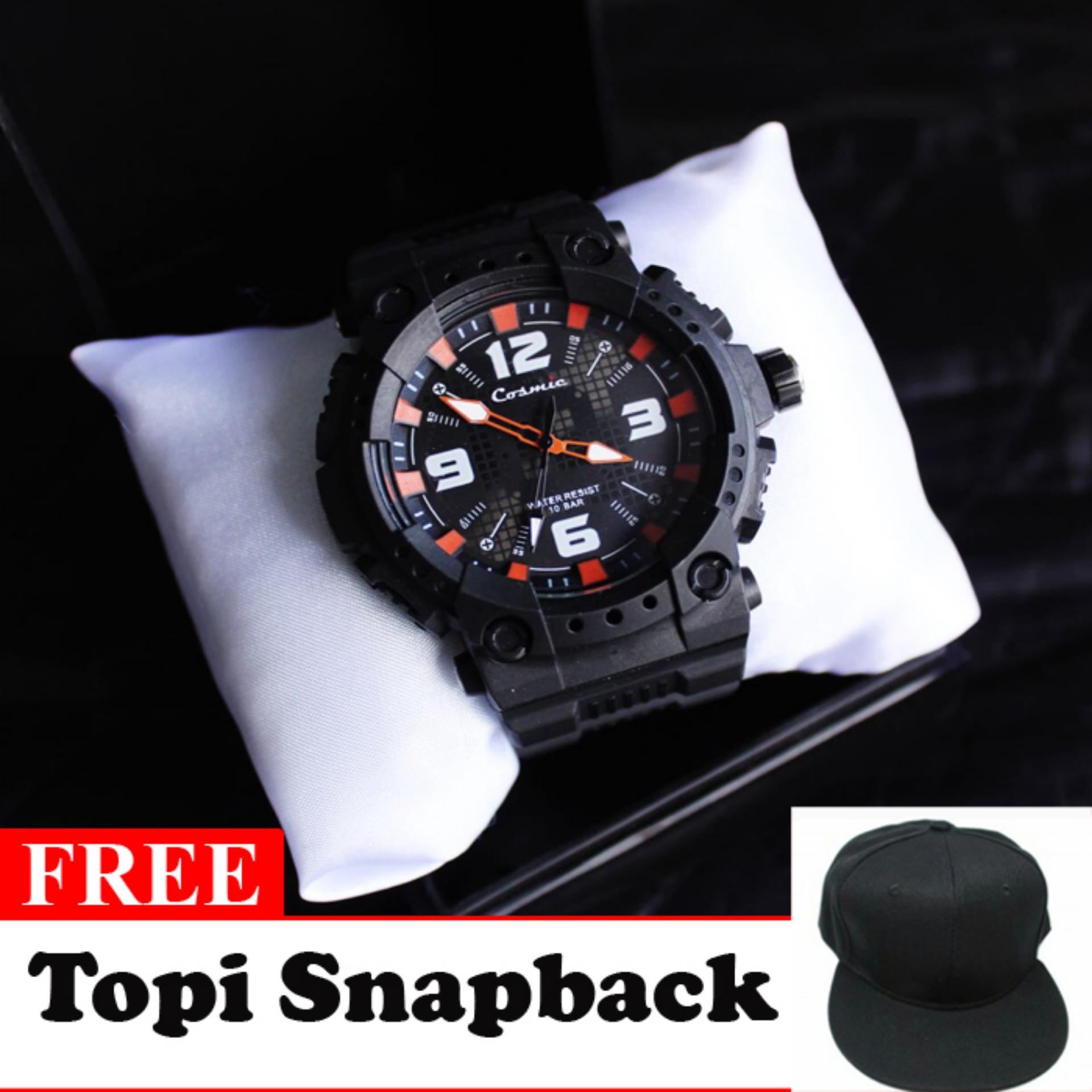 Cosmic Zero Jam Tangan Sport Analog - Hitam Free Topi Snapback