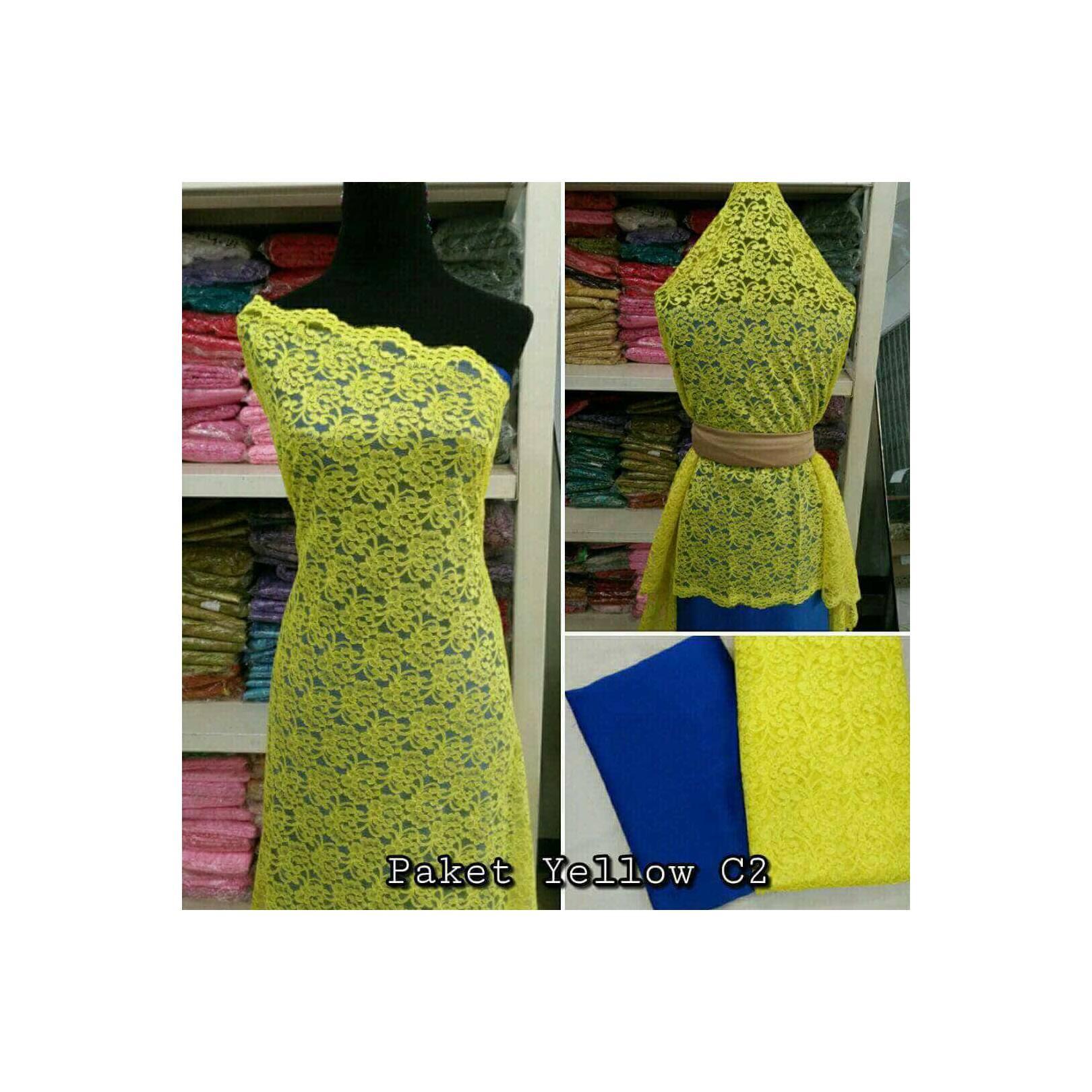 Harga Jual Brokat Brukat Bahan Kain Kebaya Dress Gaun Baju Muslim Brokat Brukat Bahan Kain Kebaya Dress Gaun Gamis Couple Paket Yello C2