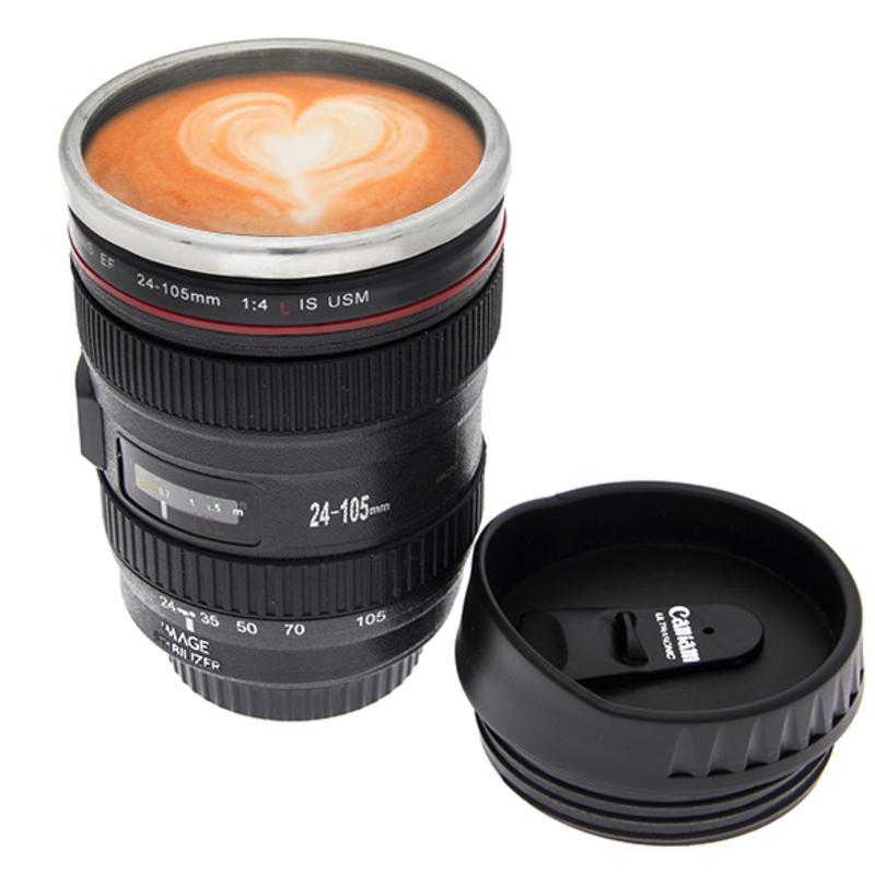 Eigia Gelas Mug Minum Bentuk Kamera Lensa Zoom Tumbler 400ml Caniam Cangkir Stainless Unik Camera Cup Lens Seduh Kopi Coffe Tea Mug Glass Bottle Drinking Botol Travel Santai Pikinik Tamasya Hadiah Koleksi Gift Collection Hobi - Hitam