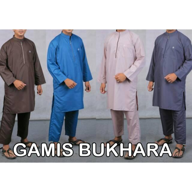 Gamis pria stelan katun type Bukhara al khoir (indigo s,m,l,xl)
