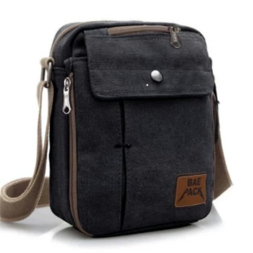 Baepack Tas Pria Men Vintage Canvas Multifunction Travel Satchel Messenger Shoulder Bag - Black