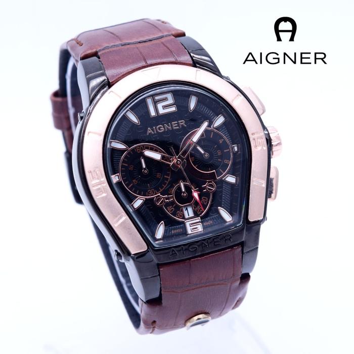 DISKON TERLARIS - Jam Tangan Pria / Cowok Aigner Bari Leather Brown Ring Rose TERMURAH
