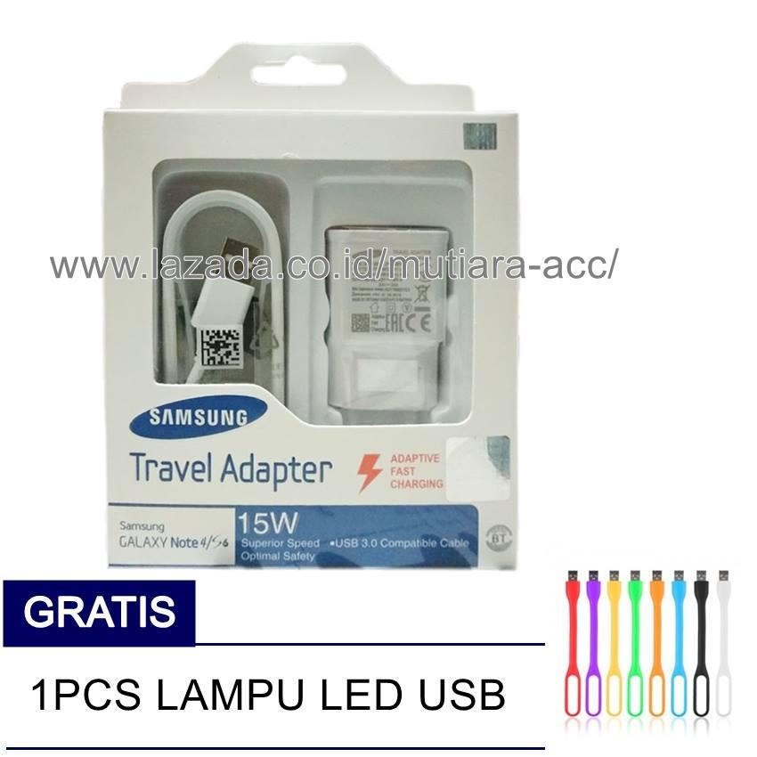 Samsung Original 100% Authentic Travel Adapter Charger / Casan / Carger 15W Adaptive Fast Charging Output 2.0Ampere USB 3.0 for Samsung Galaxy S4 / S5 / S6 / S7 / Edge / Note 4 / Note 5 - Putih + Free Led USB
