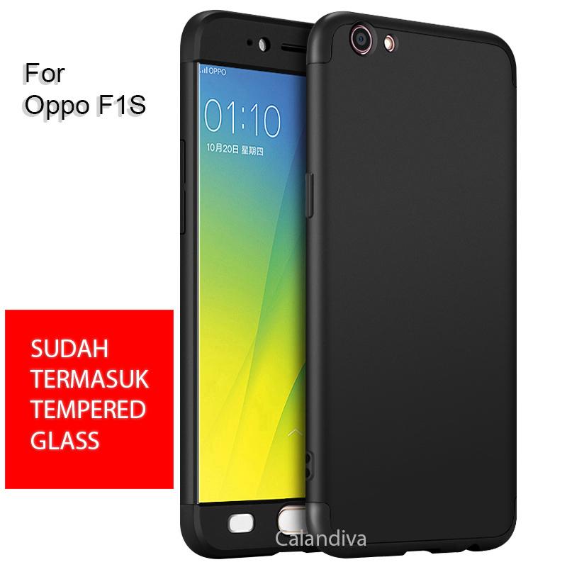 Calandiva Premium Front Back 360 Degree Full Protection Case Quality Grade A for Oppo F1s , A59 /A59S 5.5 Inch ( sama ukuran ) + Rounded Tempered Glass 2.5D Bening