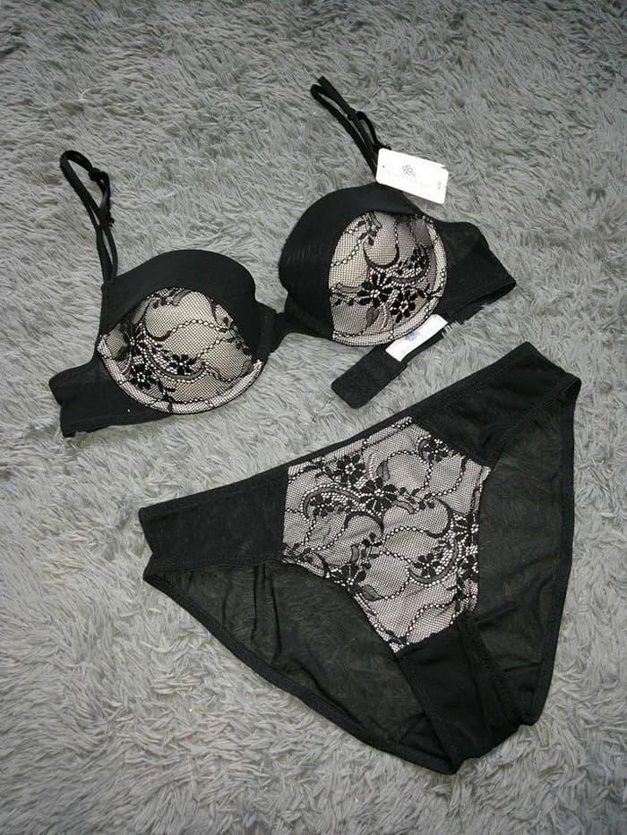 HARGA DISKON!!! Bra set with panty FMN Happy color Black / Lotus - knwwAf