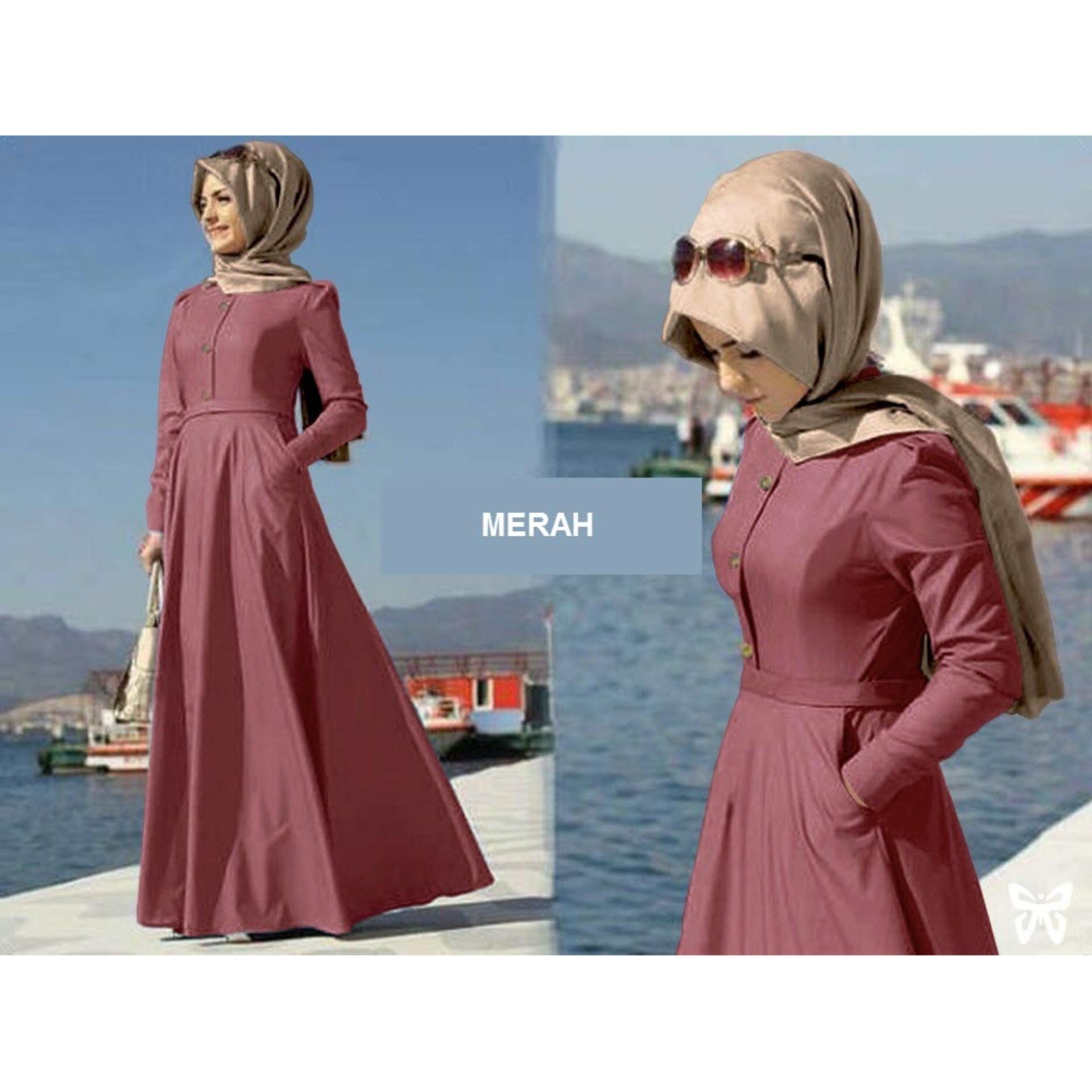 Flavia Store Maxi Dress Lengan Panjang Set 2 in 1 Busui MFS003 / Gamis Syari Polos / Gaun Muslimah / Baju Muslim Wanita Syar'i / Hijab / Sraida