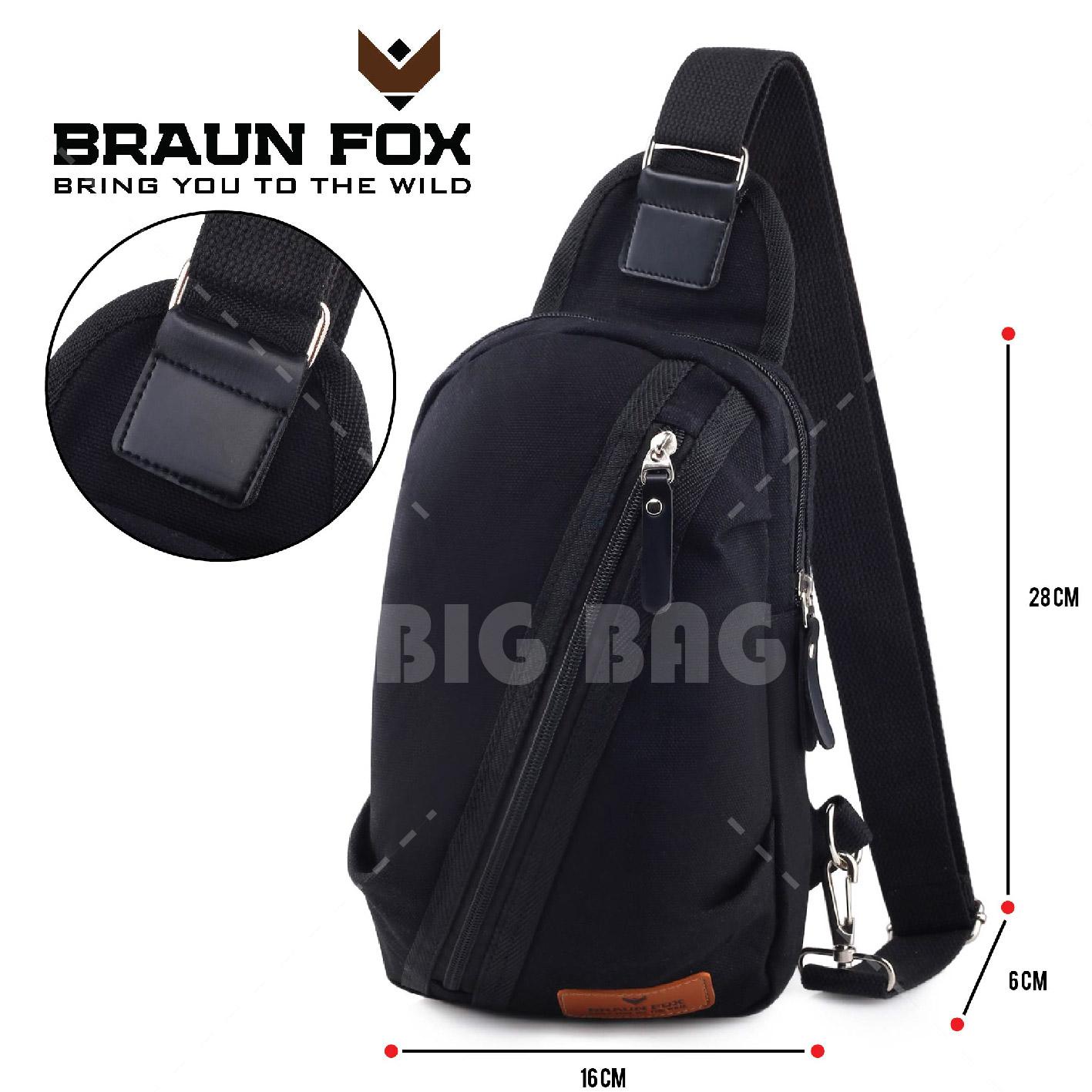 Tas Selempang Pria / Wanita Kanvas Braun Fox Phillomon - Messenger Bag Casual Shoulder Canvas Chest Bag Packs Ruched Bags - Black - Tas Sandang Tas Slempang Crossbody Import SlingBag Korean Converse Eiger Consina Bodypack Xiaomi Polo Palazzo Terlaris