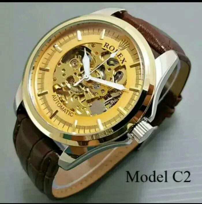 jam tangan rolex otomatis tali kulit fashion pria wanita