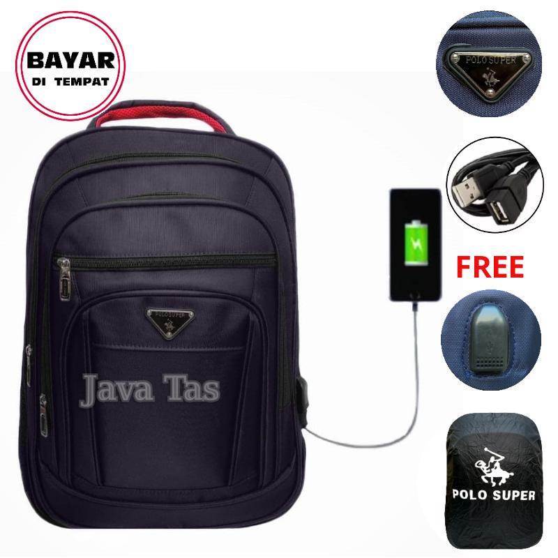 Java Tas Ransel Laptop Polo Super Tas Ransel Pria Tas Ransel Wanita Tas Laptop Tas Laptop Murah Tas Punggung Tas Kerja Tas Kuliah Tas Ransel Laptop Import Navy + Waterproof Raincover