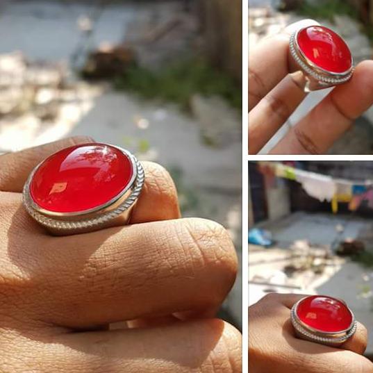Cincin Pria Batu Akik Darah Merah Carnelian Chalcedony Asli