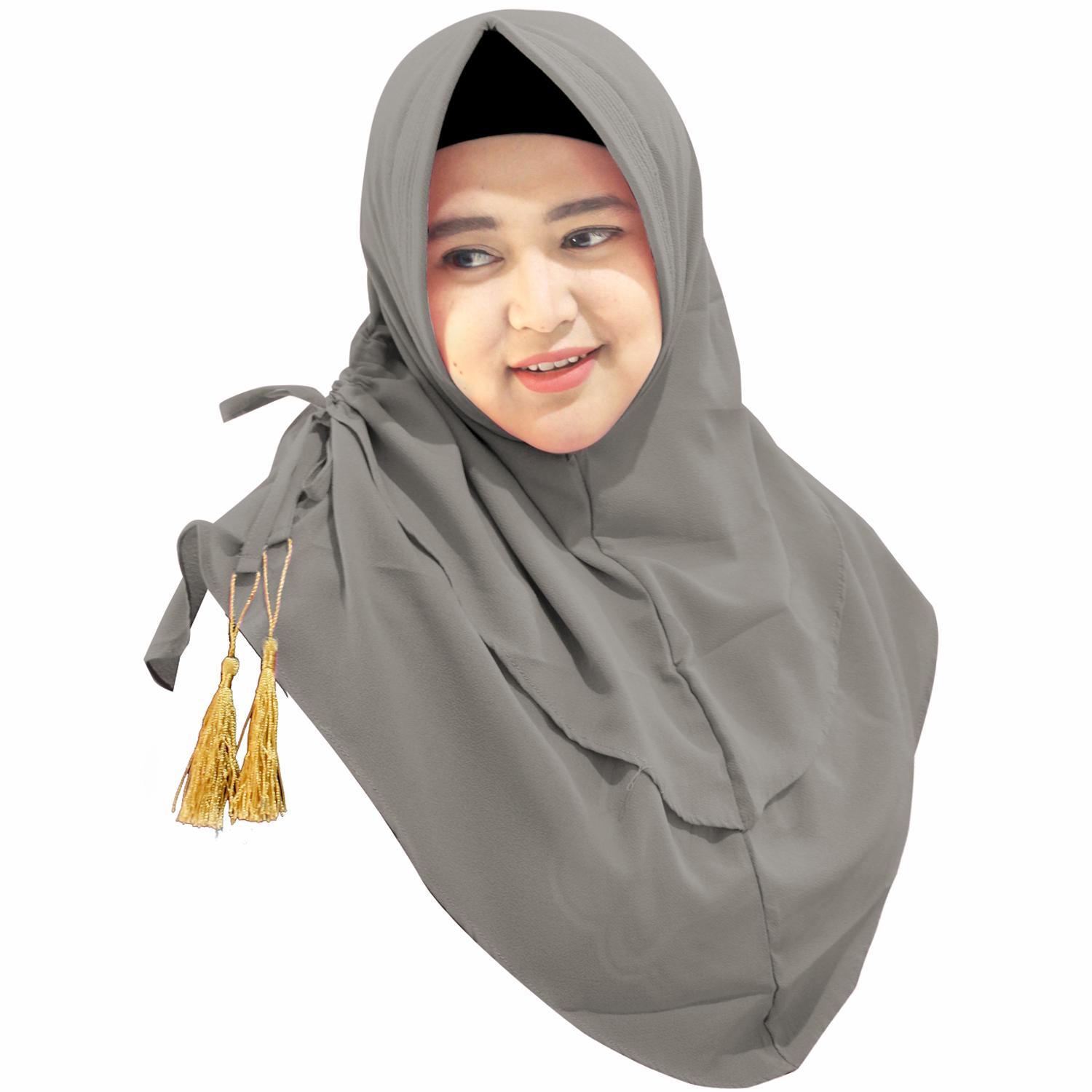 Hijab Instan Serut Pundak - [Warna Abu]