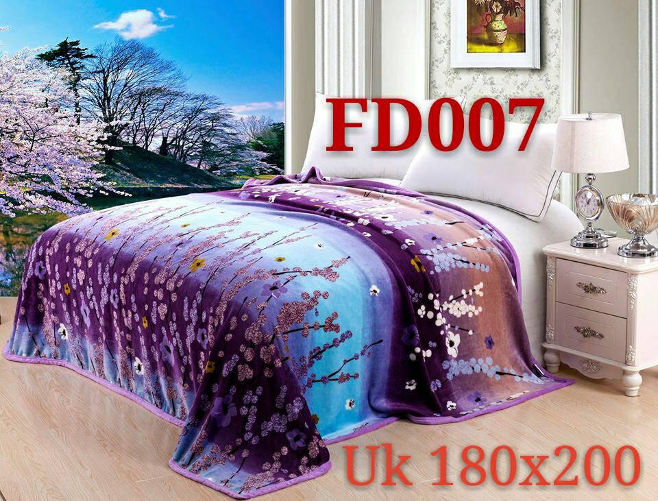 Selimut Bulu Tebal Ukuran 180 x 200 cm Motif Sakura Blue Purple - FD007