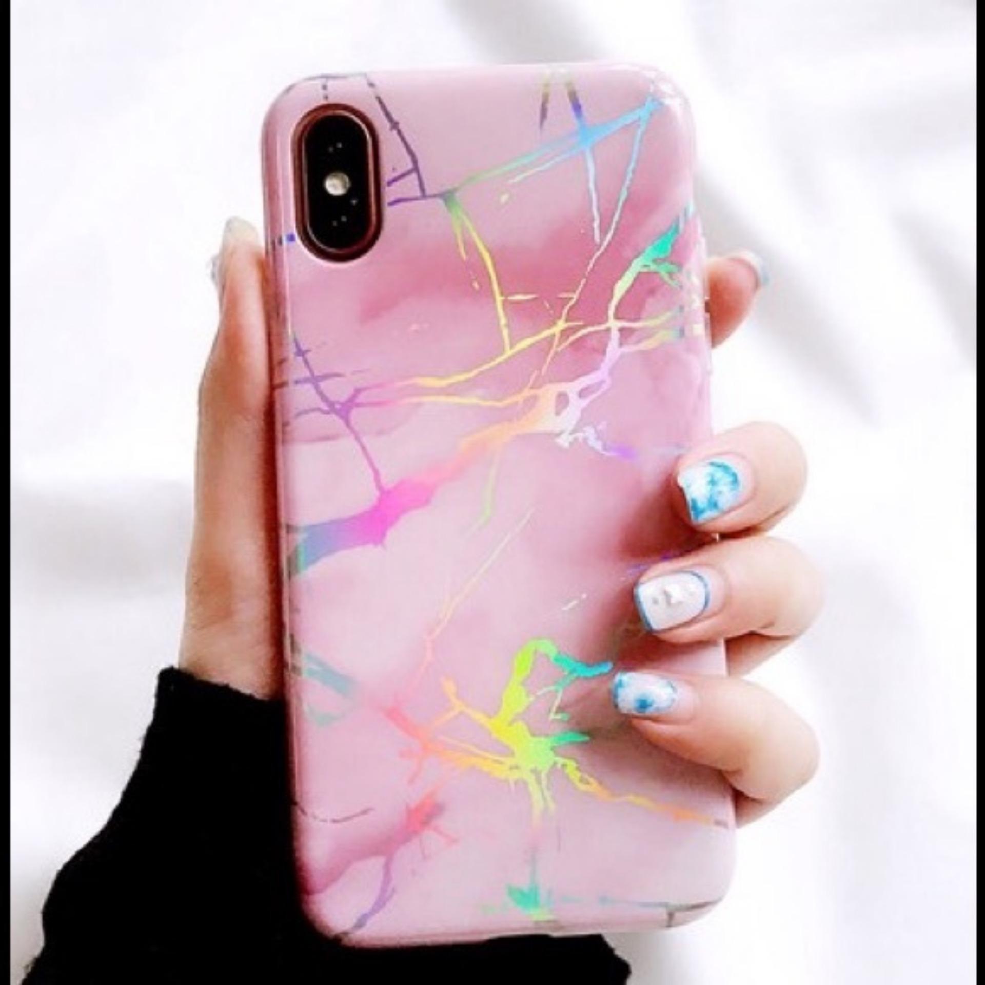 LOLLYPOP Marble Hologram Oppo A39 / A57 Pink Merah Muda TPU Jelly Softcase Marmer Silicone Backcase Back Cover Case Hp Casing Hanphone