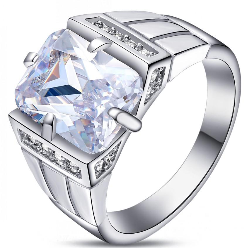 2.2ct Baru Fashion Perhiasan Putih/ZIRCON BATU Platinum Disepuh Wedding Ring Hadiah Ukuran 7 untuk 15 # GQ030- INTL