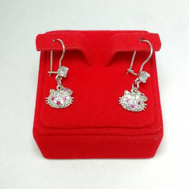 Anting hellokitty perak 925/perhiasan silver 925 lapis emas putih/anting hello kitty Variasi putih