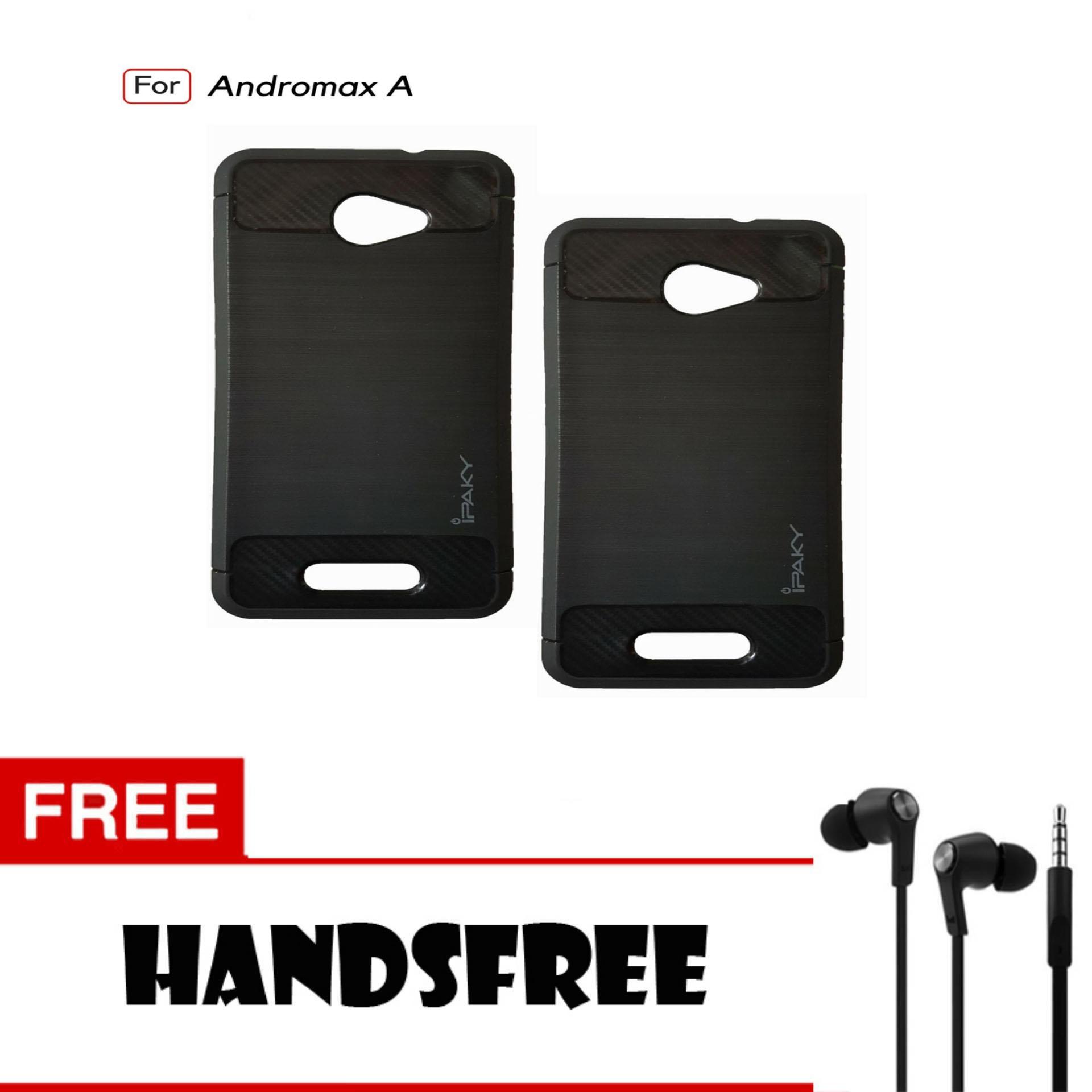 Kenzoe Premium Quality Carbon Shockproof Hybrid Case For Andromax A - Black FREE Handsfree