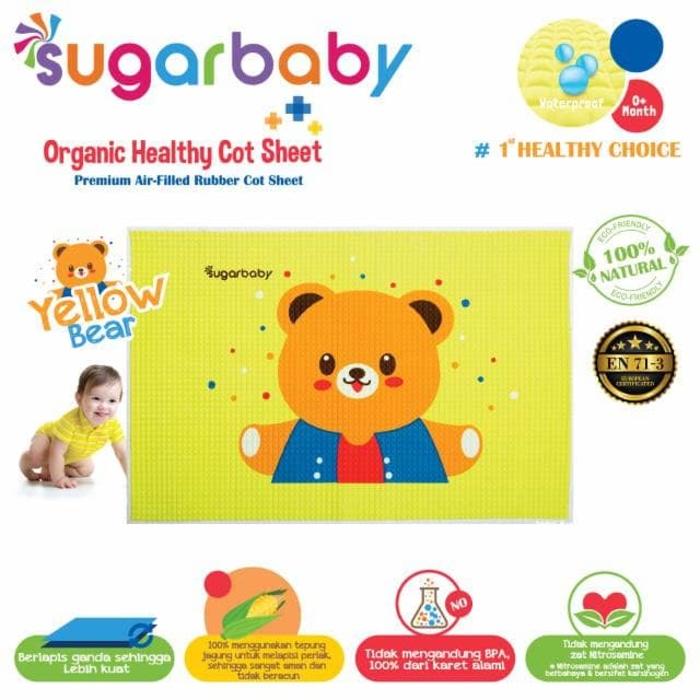 Sugar Baby Perlak Karet Healthy Organic Cot Sheet - Yellow Bear