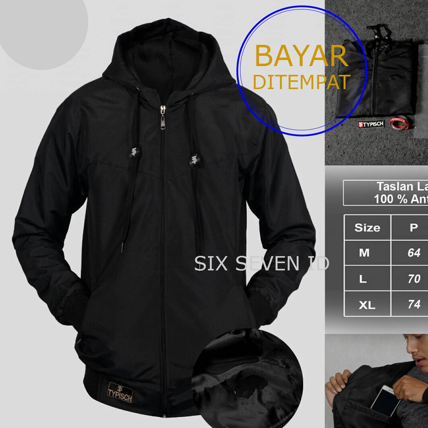 Jaket Taslan Hitam 100 % Anti Air (Waterproof) Pria Or Wanita