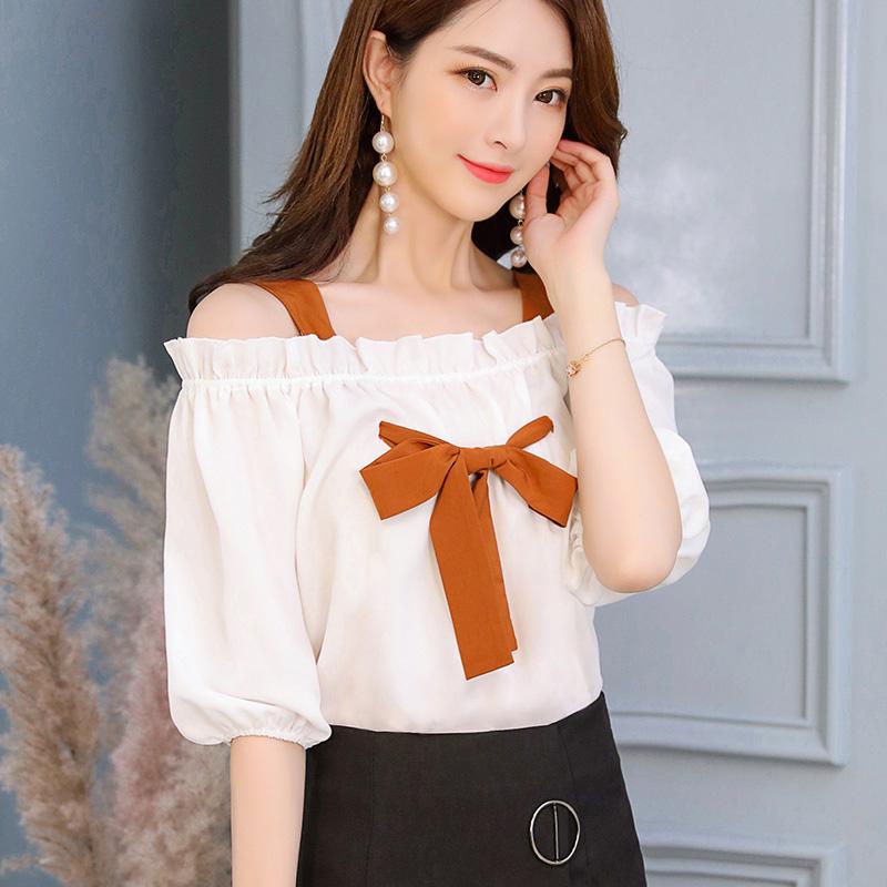 Caidaifei Kemeja Semua-Cocok Modis Musim Semi atau Musim Panas Kemeja Jersey Rayon Kasual Ramping (Putih)