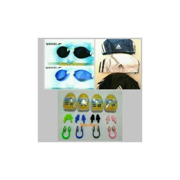 KACAMATA RENANG SPEEDO ORI + TOPI RENANG ADIDAS + TUTUP TELINGA HIDUNG