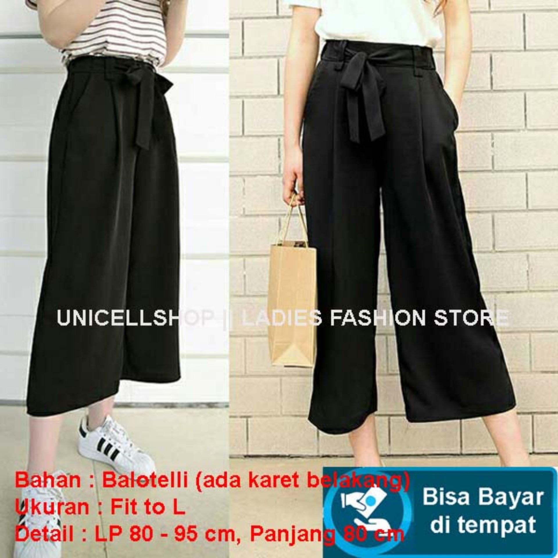 Baju Wanita Shop Celana Kulot Wanita Long Pant Cullote Scuba Fashion Polos Modis Model Terbaru S3 (lotku) - Black Hitam