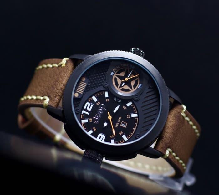 Restock!! Jam Tangan Pria Cowok Jeep Dual Time Star Leather Brown - ready stock