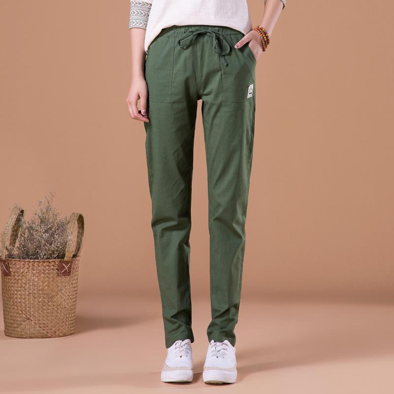 Celana Panjang Casual Sepatu Linen Celana Harem Gaya Korea Putih