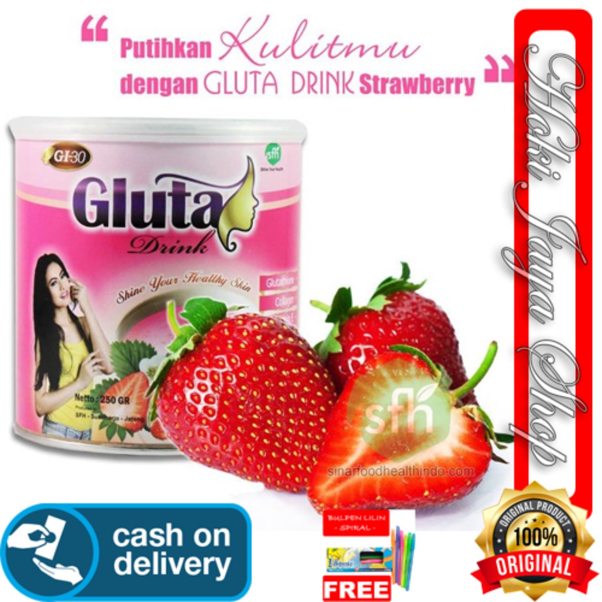 Hoki Cod - Gluta Drink Original Strawberry / Susu Gluta / Suplemen Kolagen / Suplemen Pemutih Kulit / Suplemen Pemutih Badan / Suplemen Antioksidan + Gratis Pulpen Lilin Unik Serba Guna Hitam Pekat - 1 Pcs By Hoki Jaya Shop