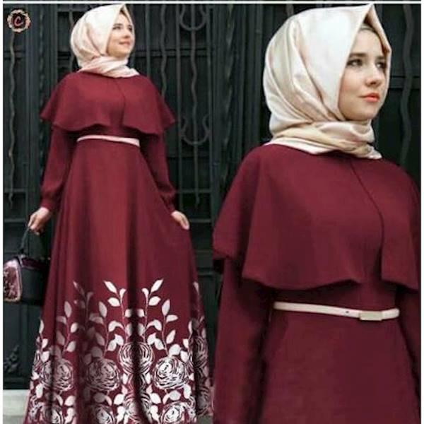DRESS MUSLIM ANDIANI ROSE MARON-NAVY-TOSCA SPANDEK BALON PRINTING - KLDGNJS