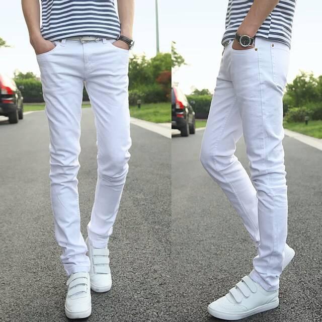 Celana jeans putih skinny pria