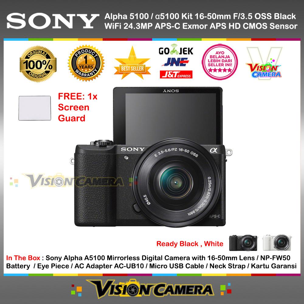 SONY Alpha 5100 with 16-50mm Lens Mirrorless Camera a5100 WiFi 24.3MP Full HD (Garansi 1th) + Screen Guard