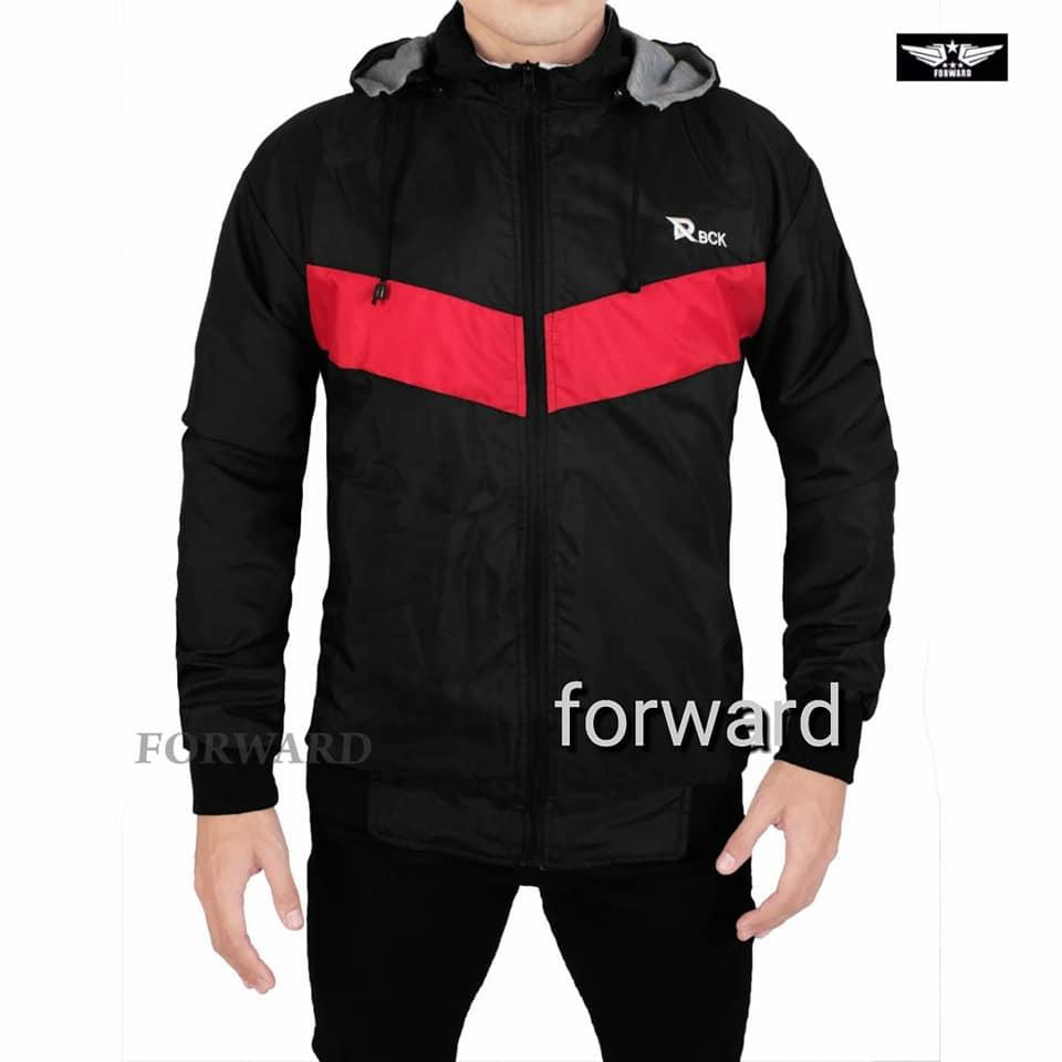 Jaket parasut pria bolak balik - red black