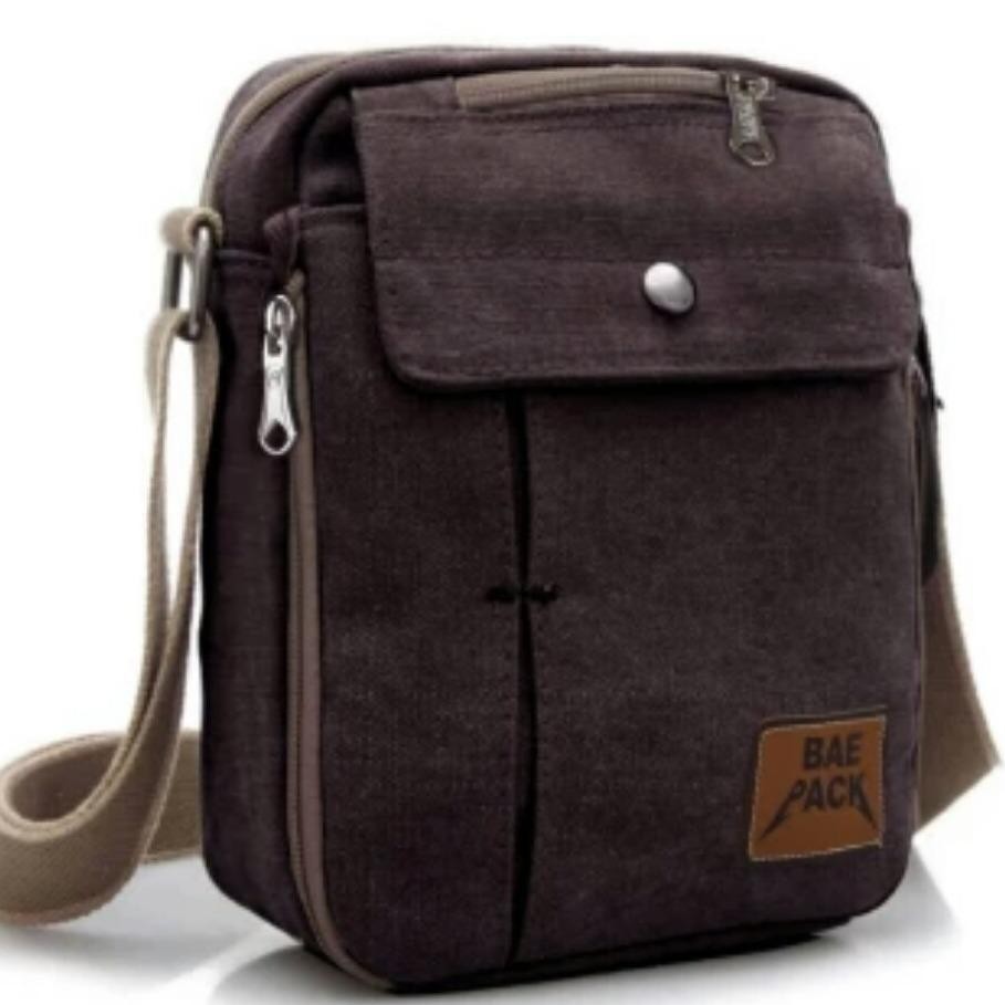 Baepack Tas Pria Men Vintage Canvas Multifunction Travel Satchel Messenger Shoulder Bag - Coklat Tua