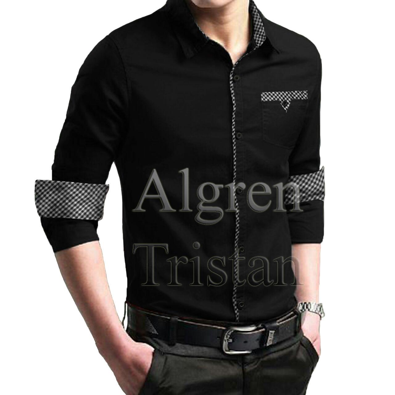 Algren Baju Hem Kemeja Pria Tristan lengan panjang - Maroon / Hitam / Biru / Navy / Hijau Army / Abu / Regular fit / Slim Fit / Casual / Polos / Kerja / Kantor / Katun / Kem Tangan Panjang Cowo / Atasan Cowok / Pakaian Laki laki Dewasa Slimfit