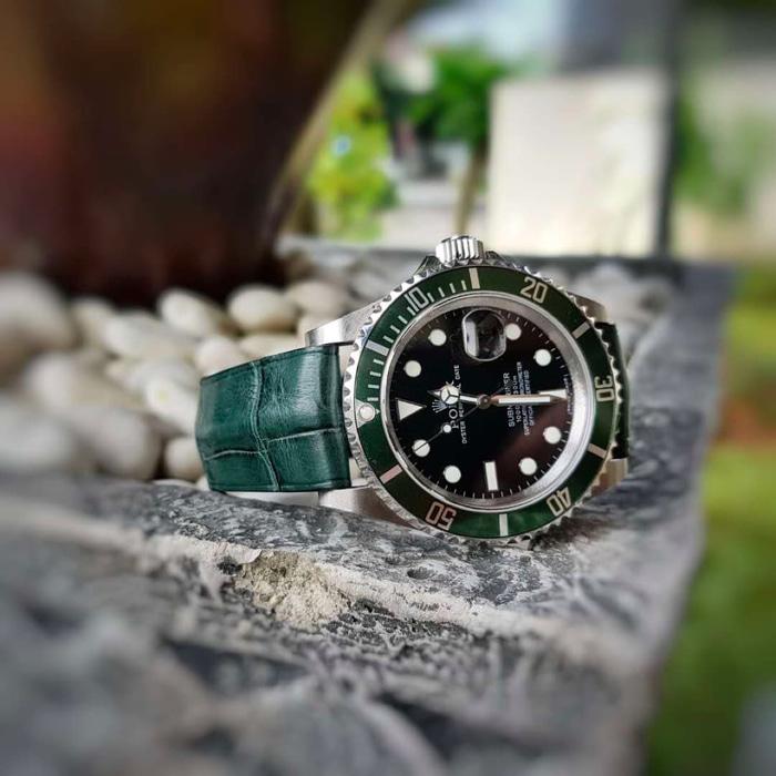 Tali jam tangan Rolex Green Crocodile Domed No Stitching 20/18