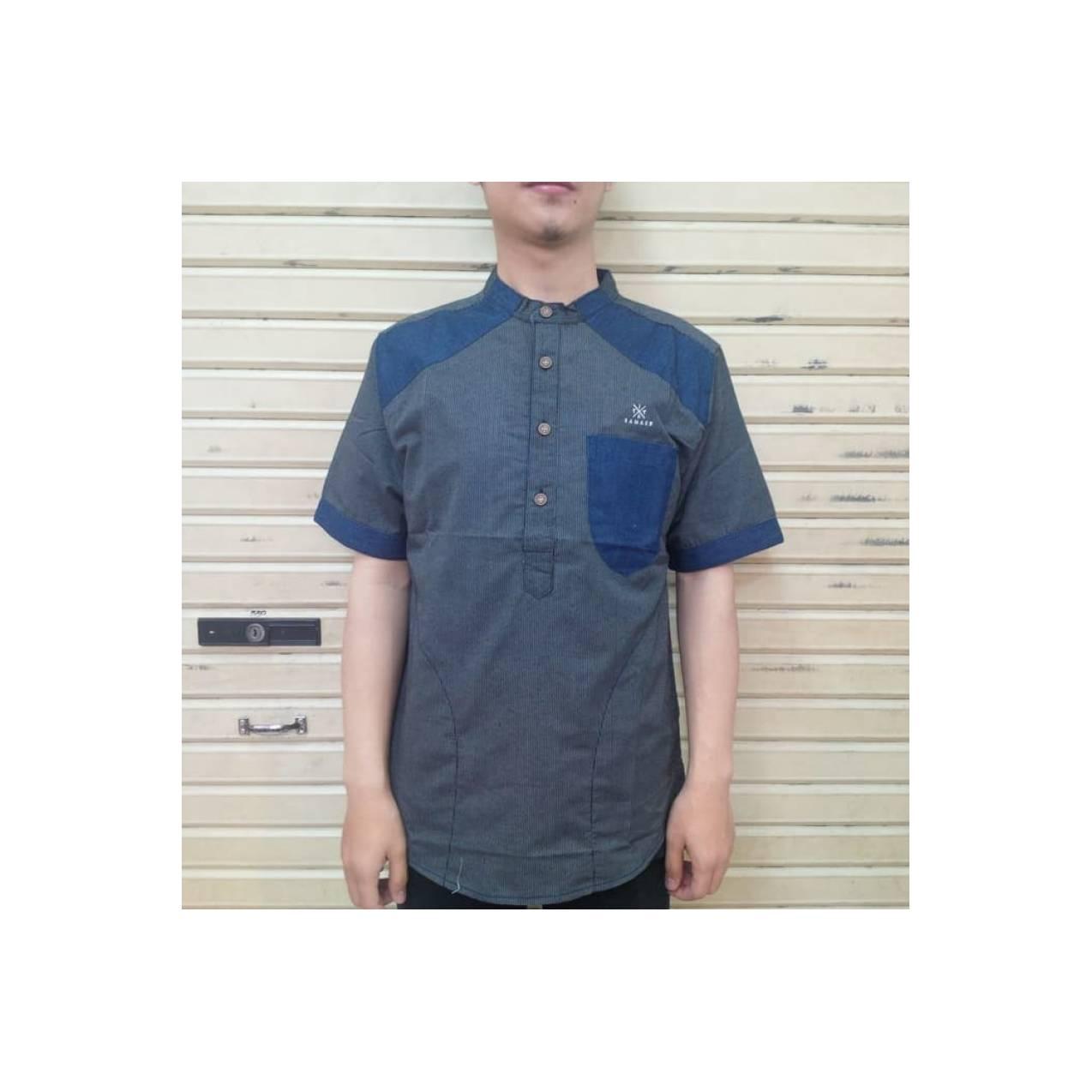 Baju Muslim Pria Samase Clothes-Baju Koko Lengan pendek garis hijau