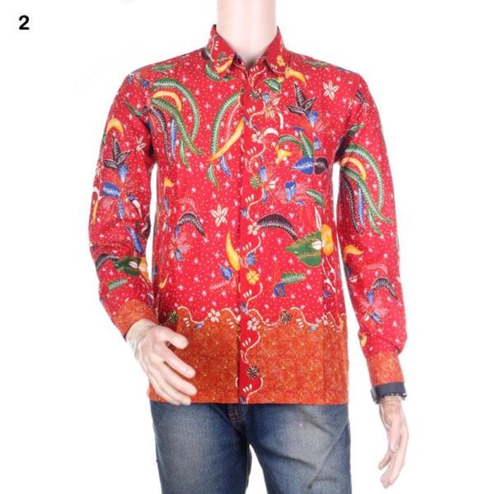 Dhala- Kemeja Batik Pria Lengan Panjang Madura Jaya - Merah - Katun Primisima Murah