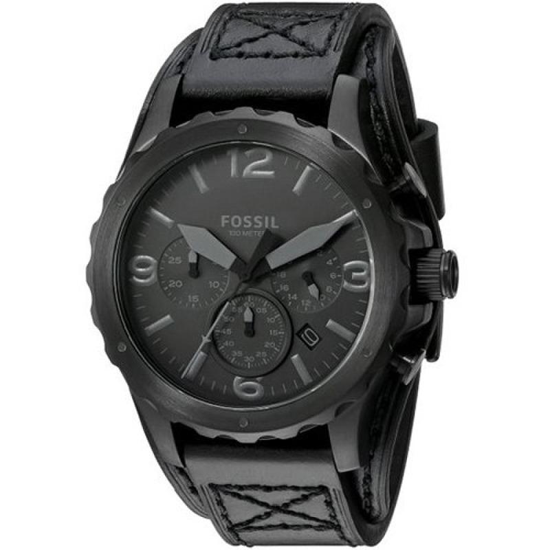 Fossil Nate Chronograph - Jam Tangan Pria - Hitam - Tali Kulit - JR1510