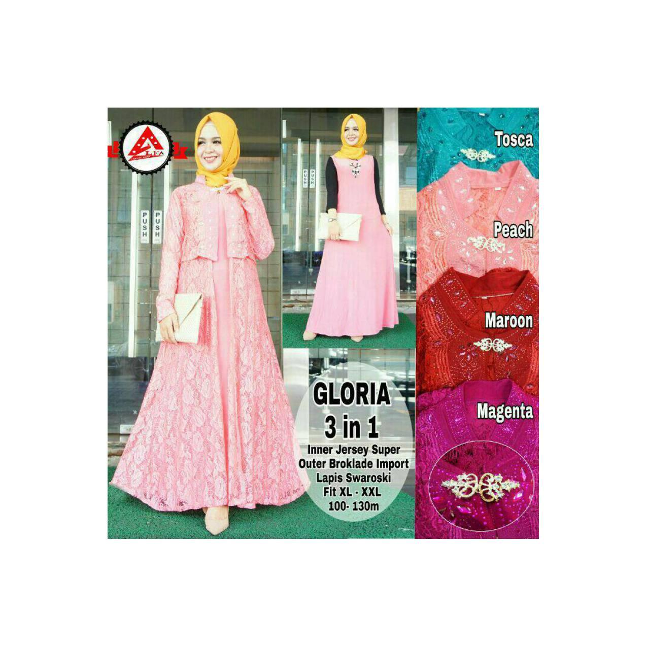 gamis abaya brukat gloria 3in1 set ori / brukat premium import