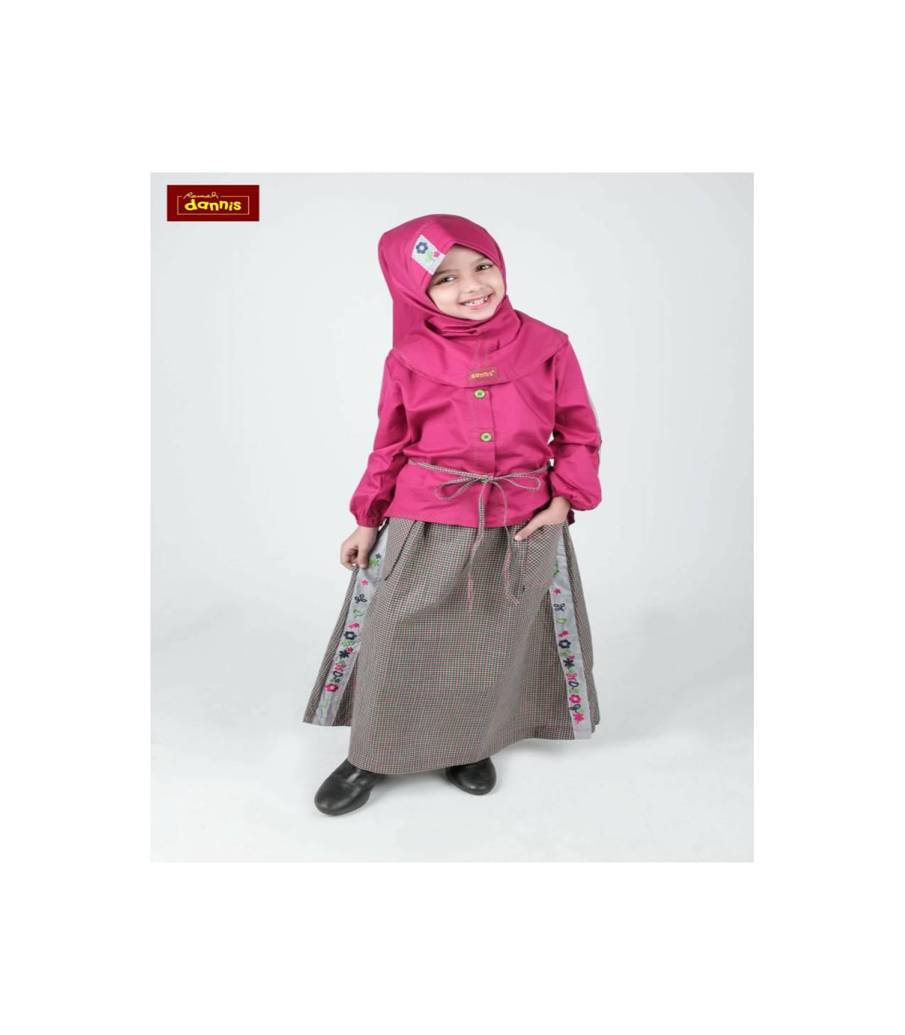 Dannis setelan rok muslim anak size 7 - Fuchsia