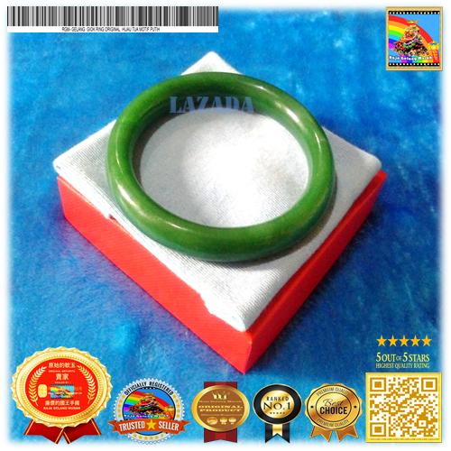 GELANG GIOK RING ORIGINAL HIJAU TUA MOTIF PUTIH