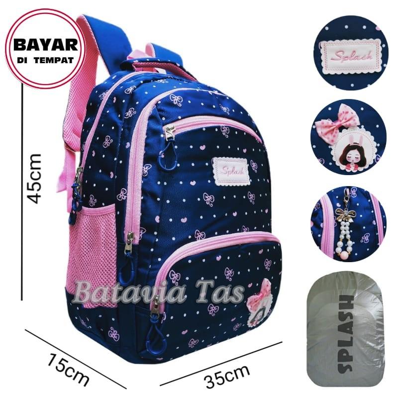 Batavia Tas Ransel New Splash Tas Pria Tas Wanita Tas Ransel Pria Tas Ransel Wanita Tas Ransel Anak Tas Anak Sekolah Import Tas Sekolah Murah Tas Laptop Tas Punggung Tas Sekolah Import Navy + Waterproof Raincover