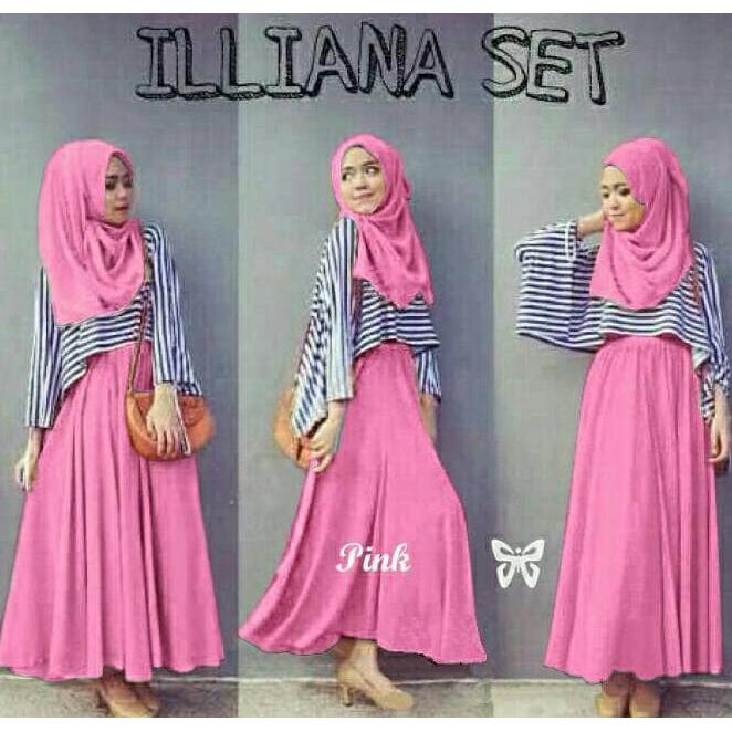 ILLIANA HIJAB PINK BUSANA MUSLIM SETELAN HIJAB TERBARU - KLDGNJS