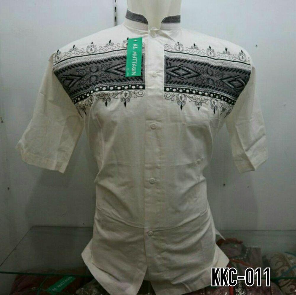 Baju Koko Pria Muslim Kemeja Koko Gamis Muslim Pria Kombinasi Putih Lengan Pendek Al Muttaqin Terbaru KKC 011 di lapak Al Muttaqin Collection produsenbajukoko