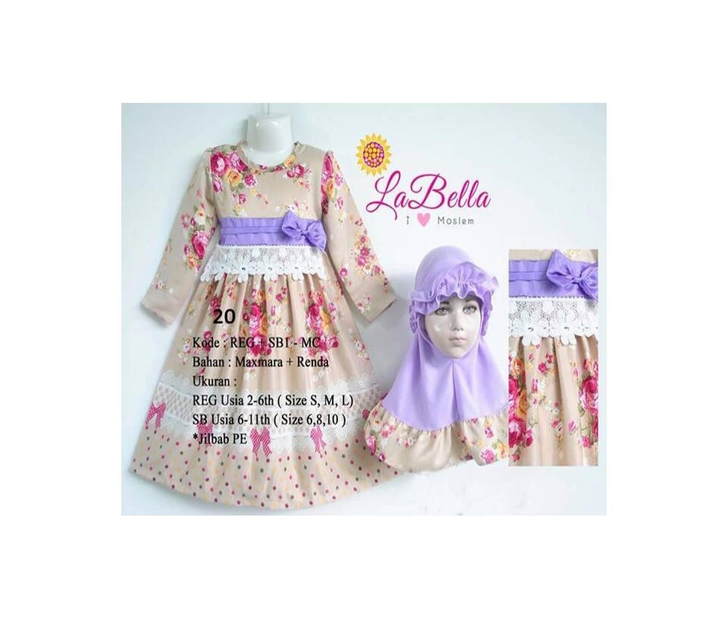 TOP Ready TERBARU Gamis Anak LaBella SB 1 MC Ungu 20 Size 10 Berkuali